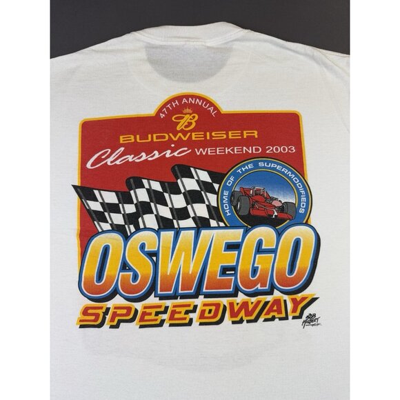 Rare Vintage Y2K Budweiser Oswego Speedway Car Racing Joe Gosek White XL Promo T - Picture 5 of 7
